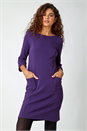 Purple Textured Cotton Blend Stretch Shift Dress, Image 1 of 5