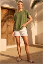 Khaki Textured Stretch Tunic Top, Image 2 of 4