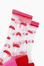 Multi Toadstools Combed Cotton Sheer Pop Socks in Red, Image 2 of 4
