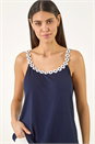 Navy Daisy Trim Strappy Vest Top, Image 4 of 5