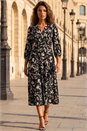 Black Floral Print Midi Dress, Image 3 of 4