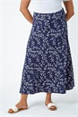 Navy  Curve Floral Stretch Elastic Waist Maxi Skirt, Image 4 of 5