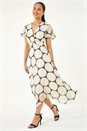 Black Petite Spot Print Twist Front Dress, Image 1 of 5