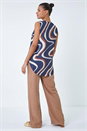 Navy Sleeveless V-Neck Swirl Print Pleat Front Top, Image 3 of 5