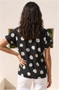 Black Daisy Print Pleat Front Top, Image 3 of 4