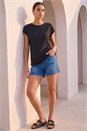 Black Plain Stretch Cotton Jersey T-Shirt, Image 3 of 4