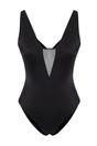 Black Plunge Mesh Panel Detail High Leg Swimsuit, Image 3 of 5