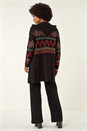 Black Nordic Pattern Hooded Knit Cardigan, Image 3 of 5