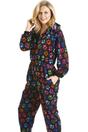 Black Camille Lingerie Black All In One Paw Print Hooded Fleece Onesie, Image 4 of 5