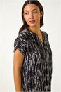 Black Abstract Print V-Neck Button Top, Image 4 of 5