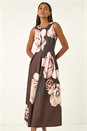 Chocolate Floral Print Premium Stretch Midi Dress, Image 1 of 5