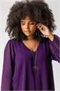 Plum Curve Chiffon Top With Necklace, Image 4 of 4