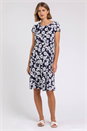 Navy  Floral Print Stretch Jersey Tea Dress, Image 3 of 4