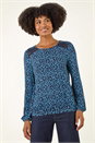 Blue Printed Lace Stretch Top, Image 4 of 5