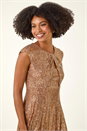 Gold Sequin Twist Front Stretch Dress, Image 5 of 6
