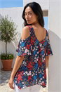 Navy  Petite Floral Cold Shoulder Top, Image 3 of 4