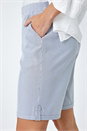 Blue Striped Turn Up Elastic Waist Shorts, Image 5 of 5
