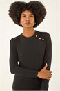 Black Ruched Button Stretch Top, Image 1 of 5