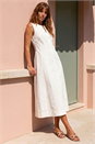 White Denim Panel Detail Midi Dress, Image 2 of 4