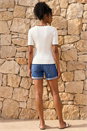 Ivory  Button Detail Ribbed Knit Top, Image 3 of 4