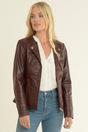 Burgundy 'MB' Real Leather Fashion Biker Jacket, Image 1 of 5