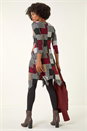 Red Patchwork Pocket Detail Stretch Dress, Image 3 of 5