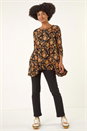 Orange Floral Print Hanky Hem Stretch Top, Image 3 of 5