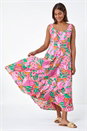 PINK Floral Print Panelled Midi Dress, Image 1 of 5