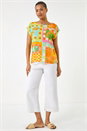 Orange Abstract Print Shell Top, Image 4 of 5