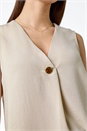 Camel  Pleat Front Button Detail V-Neck Vest, Image 5 of 6