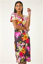 Ivory  Floral Print Twist V-Neck Stretch Dress, Image 1 of 5