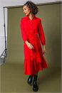 Red Tiered Midi Shirt Dress, Image 4 of 5