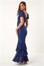 Navy  Puff Sleeve Tiered Hem Maxi Dress, Image 4 of 7