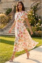 Ivory  Floral Chiffon Pleated Dress, Image 2 of 4