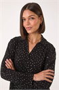 Black Heart Print Foil Collar Stretch Top, Image 1 of 5