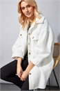 Ivory Borg Shacket Coat, Image 1 of 4