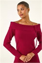 Red Floral Bardot Knit Midi Dress, Image 4 of 5