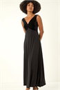Black Velvet Twist Front Maxi Stretch Dress, Image 3 of 6