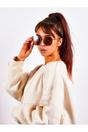 Brown Oversized Rounded Aviator Style Sunglasses, Image 5 of 5