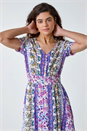 Purple Abstract Print Button Maxi Dress, Image 4 of 5