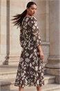 Chocolate Floral Pleated Midi Dress, Image 2 of 4