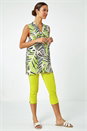 Lime Palm Print Notch Neck Button Tunic Top, Image 3 of 5