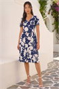 Navy Petite Floral V-Neck Stretch Dress, Image 1 of 4