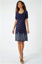 Navy  Border Print Floral Dress, Image 2 of 5