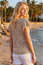 Beige Print Ruched Frill Sleeve Top, Image 3 of 4