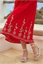 Red Embroidered V-Neck Midi Dress, Image 4 of 4