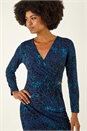 Blue Animal Print Chain Detail Dress, Image 4 of 5