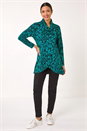 Teal Leaf Print Cowl Neck Top, Image 2 of 5