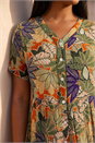 KHAKI Curve Leaf Print Button Maxi Dress, Image 4 of 4