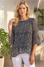 Black Floral Print Pleated Tunic, Image 1 of 4